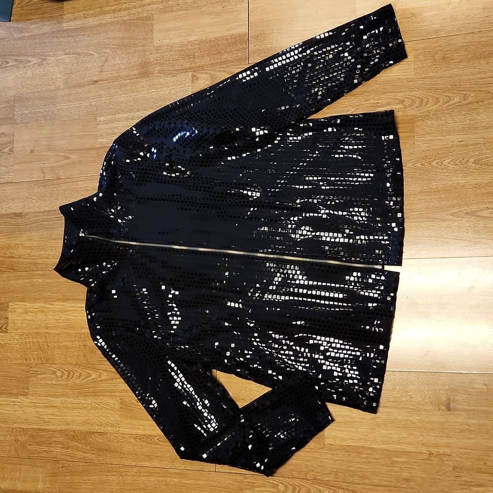Exclusively Misook black disco ball zip up jacket sz medium - Picture 1 of 4